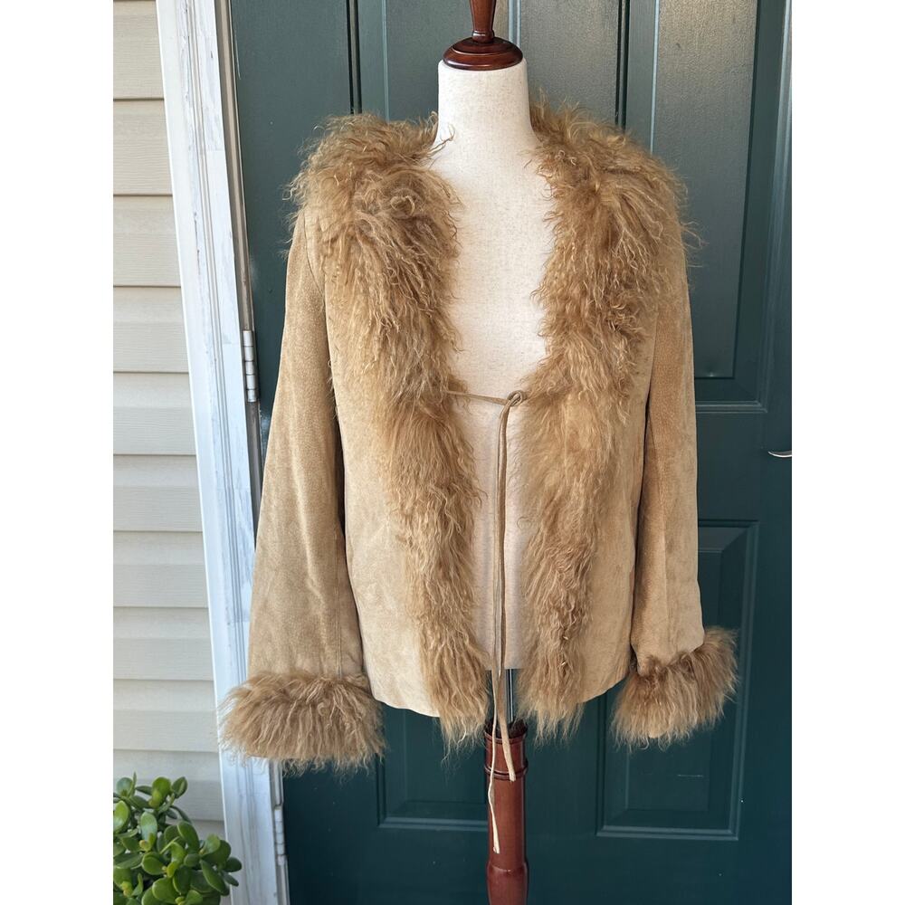 Vintage Penny Lane Suede Mongolian Fur Coat Metropolitan NY M Almost Famous Boho